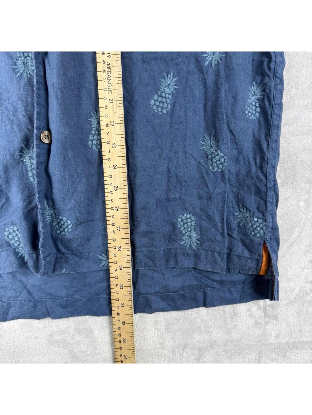 Tommy Bahama Linen Shirt Pineapple Print Blue Original Fit Men Size Large Beach - Picture 5 of 9